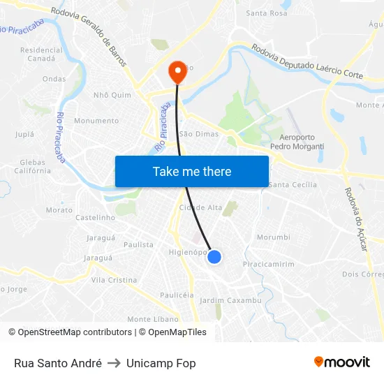 Rua Santo André to Unicamp Fop map