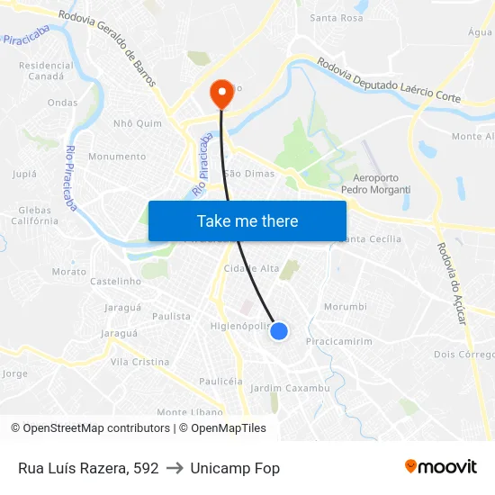 Rua Luís Razera, 592 to Unicamp Fop map