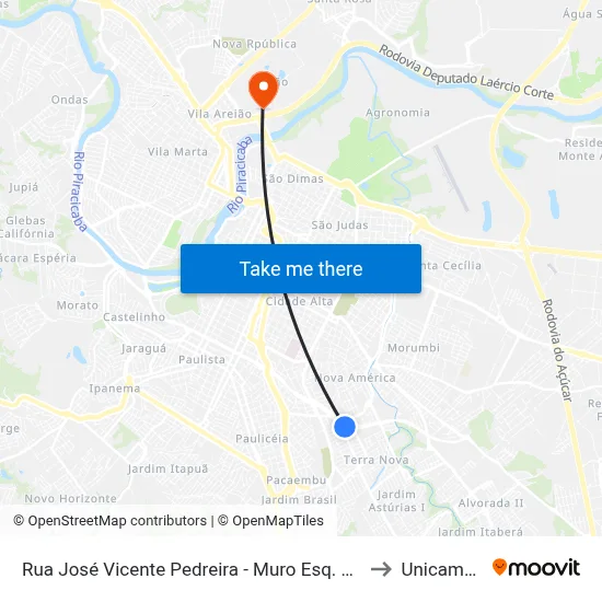 Rua José Vicente Pedreira - Muro Esq. R. Carlos Cossa to Unicamp Fop map