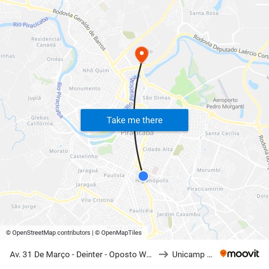 Av. 31 De Março - Deinter - Oposto Walmart to Unicamp Fop map