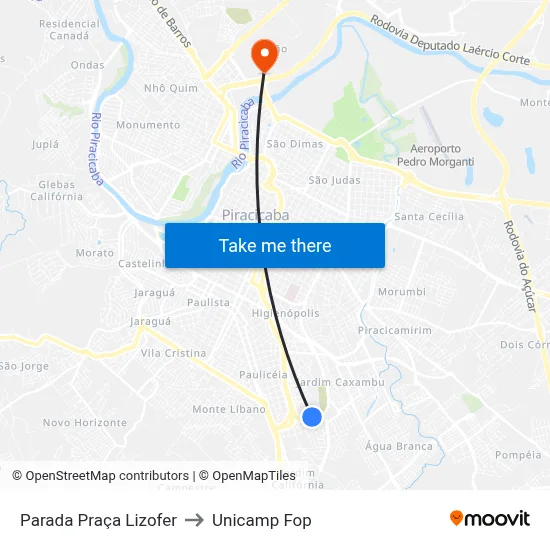Parada Praça Lizofer to Unicamp Fop map