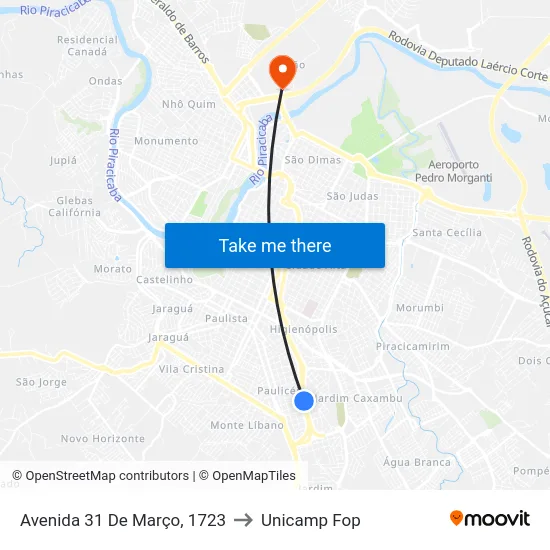 Avenida 31 De Março, 1723 to Unicamp Fop map