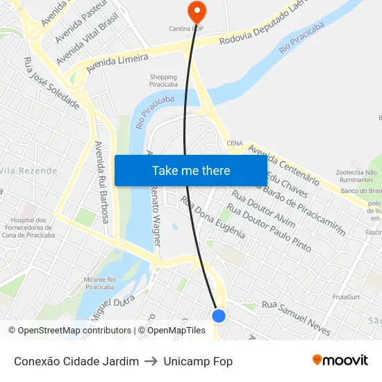 Conexão Cidade Jardim to Unicamp Fop map