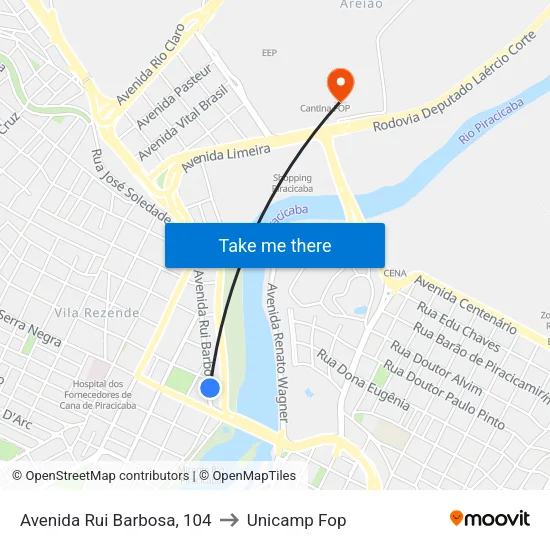 Avenida Rui Barbosa, 104 to Unicamp Fop map