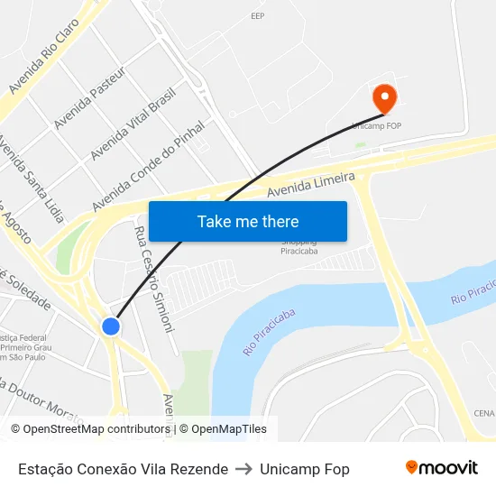 Estação Conexão Vila Rezende to Unicamp Fop map