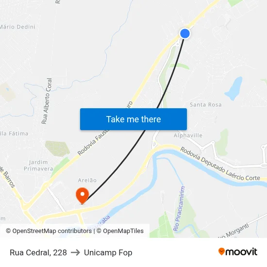 Rua Cedral, 228 to Unicamp Fop map