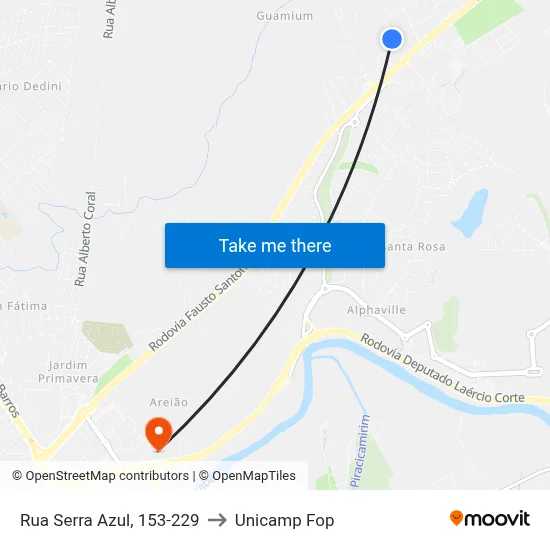 Rua Serra Azul, 153-229 to Unicamp Fop map