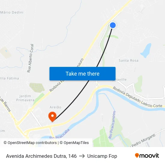 Avenida Archimedes Dutra, 146 to Unicamp Fop map