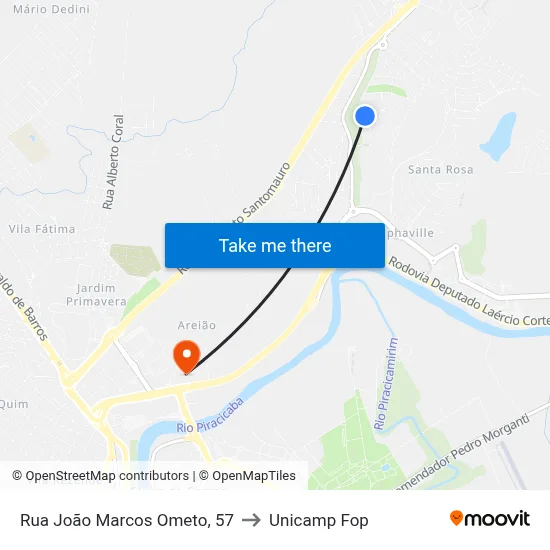 Rua João Marcos Ometo, 57 to Unicamp Fop map
