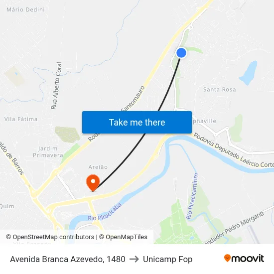 Avenida Branca Azevedo, 1480 to Unicamp Fop map