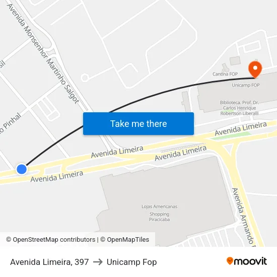 Avenida Limeira, 397 to Unicamp Fop map