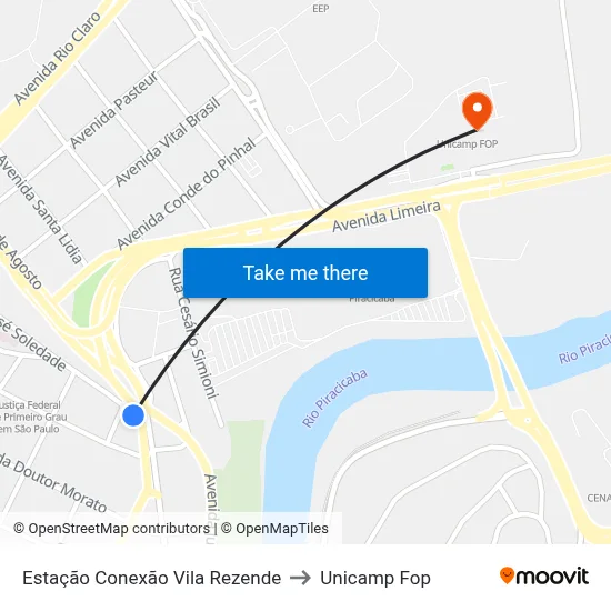 Estação Conexão Vila Rezende to Unicamp Fop map