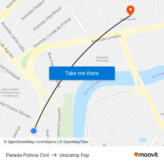Parada Policia Civil to Unicamp Fop map