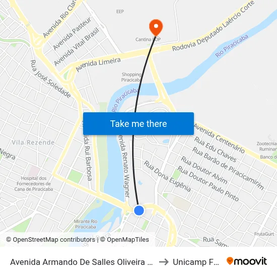 Avenida Armando De Salles Oliveira 56 to Unicamp Fop map