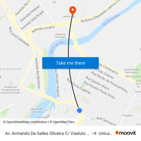 Av. Armando De Salles Oliveira C/ Viaduto Rosário - Estação Conexão Rosário to Unicamp Fop map