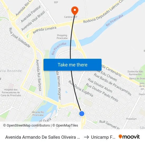 Avenida Armando De Salles Oliveira 386 to Unicamp Fop map