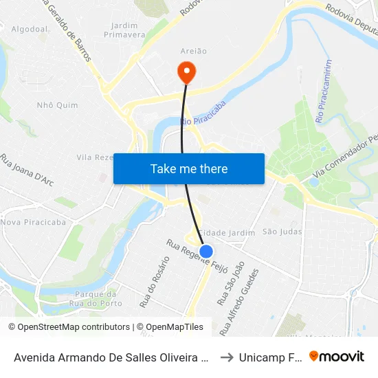 Avenida Armando De Salles Oliveira 1127 to Unicamp Fop map
