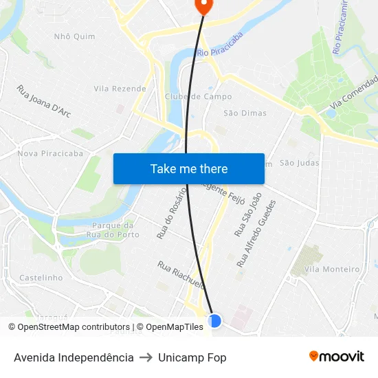 Avenida Independência to Unicamp Fop map