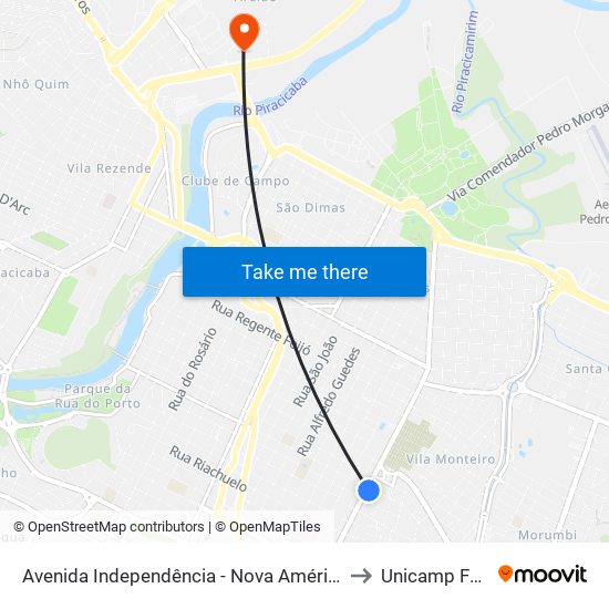 Avenida Independência - Nova América to Unicamp Fop map