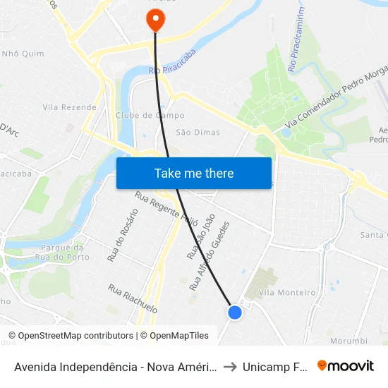 Avenida Independência - Nova América to Unicamp Fop map