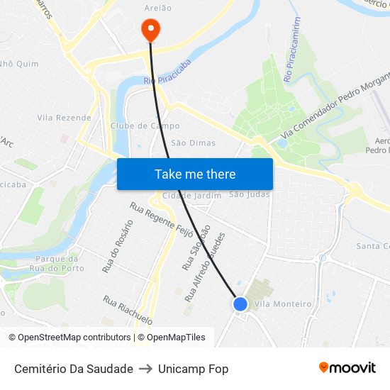 Cemitério Da Saudade to Unicamp Fop map