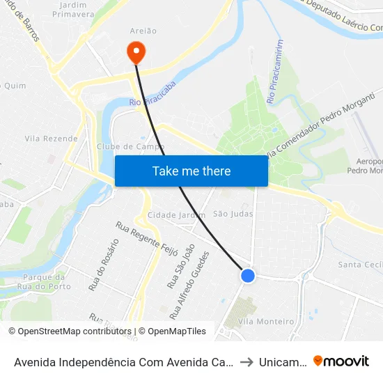Avenida Independência Com Avenida Carlos Martins Sodero to Unicamp Fop map