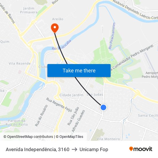 Avenida Independência, 3160 to Unicamp Fop map