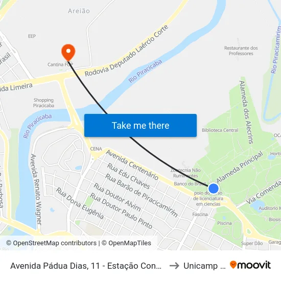 Avenida Pádua Dias, 11 - Estação Conexão Esalq to Unicamp Fop map