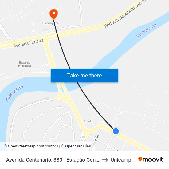 Avenida Centenário, 380 - Estação Conexão Cena to Unicamp Fop map
