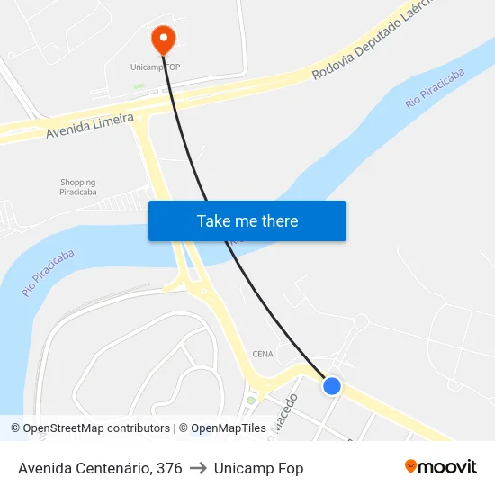 Avenida Centenário, 376 to Unicamp Fop map