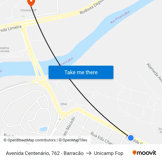 Avenida Centenário, 762 - Barracão to Unicamp Fop map
