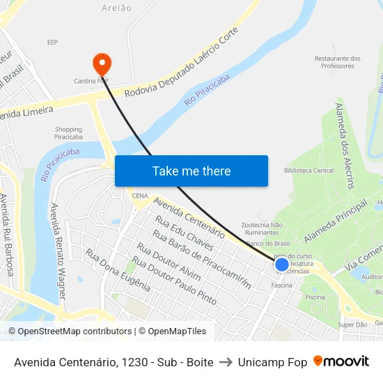Avenida Centenário, 1230 - Sub - Boite to Unicamp Fop map