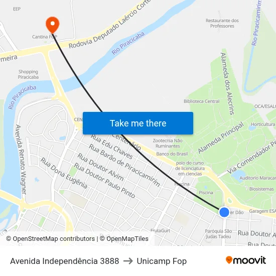 Avenida Independência 3888 to Unicamp Fop map