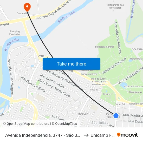 Avenida Independência, 3747 - São Judas to Unicamp Fop map
