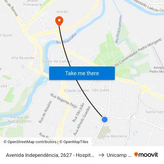 Avenida Independência, 2627 - Hospital Amhpla to Unicamp Fop map
