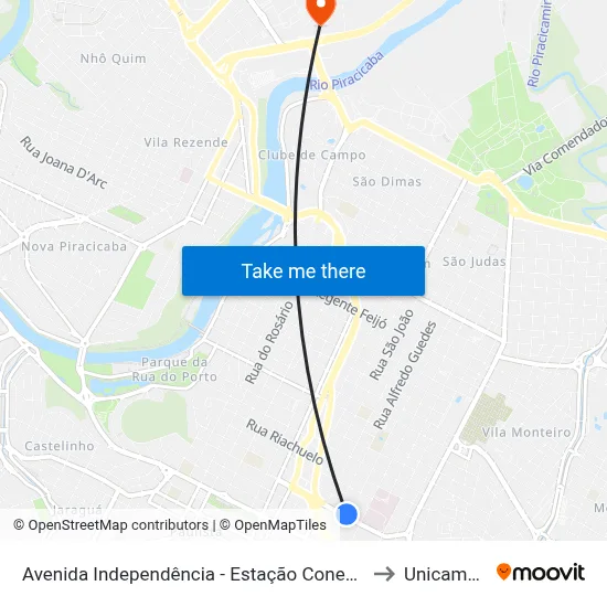 Avenida Independência - Estação Conexão P.S. Infantil to Unicamp Fop map