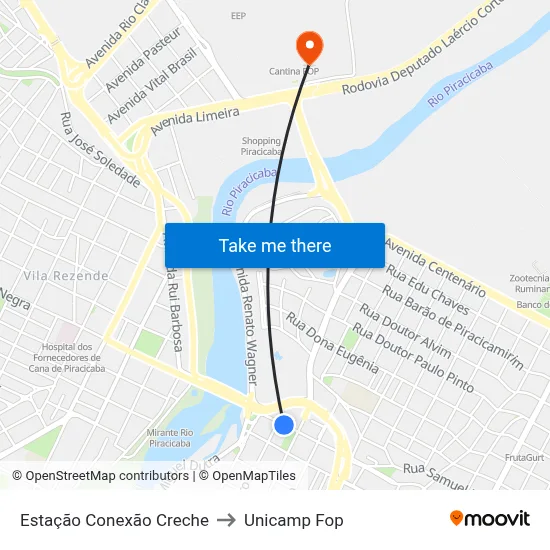 Estação Conexão Creche to Unicamp Fop map