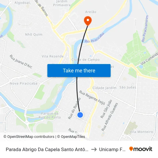 Parada Abrigo Da Capela Santo Antônio to Unicamp Fop map