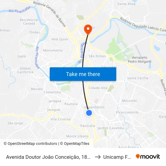 Avenida Doutor João Conceição, 1891 to Unicamp Fop map