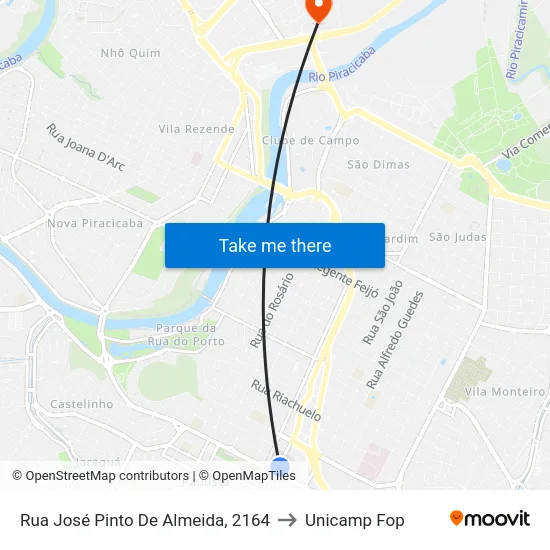 Rua José Pinto De Almeida, 2164 to Unicamp Fop map