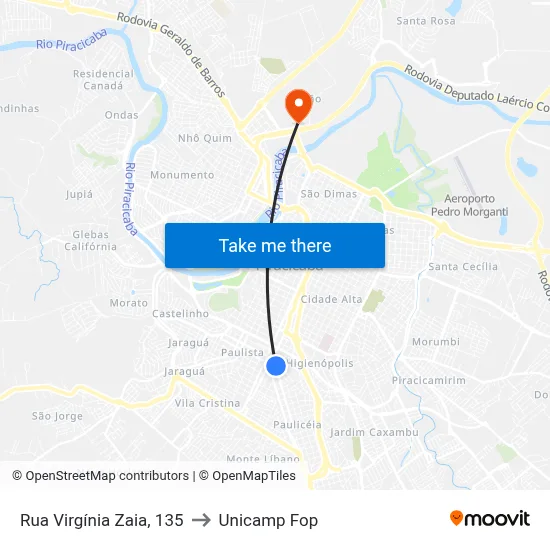 Rua Virgínia Zaia, 135 to Unicamp Fop map