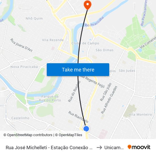 Rua José Michelleti - Estação Conexão Praça Esperanto to Unicamp Fop map