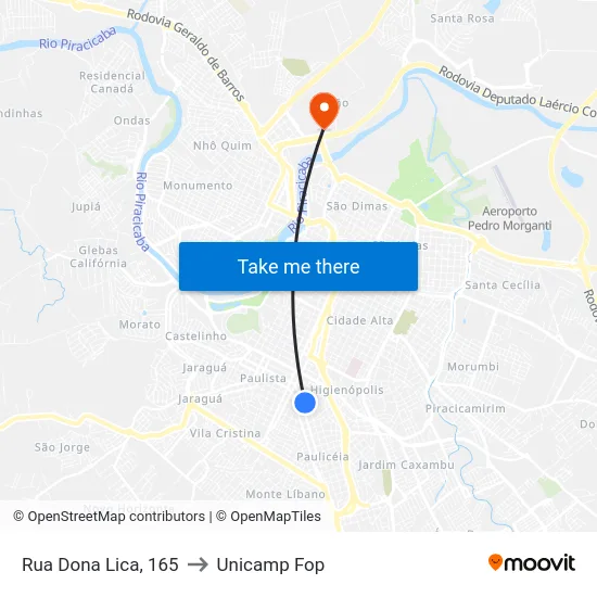 Rua Dona Lica, 165 to Unicamp Fop map