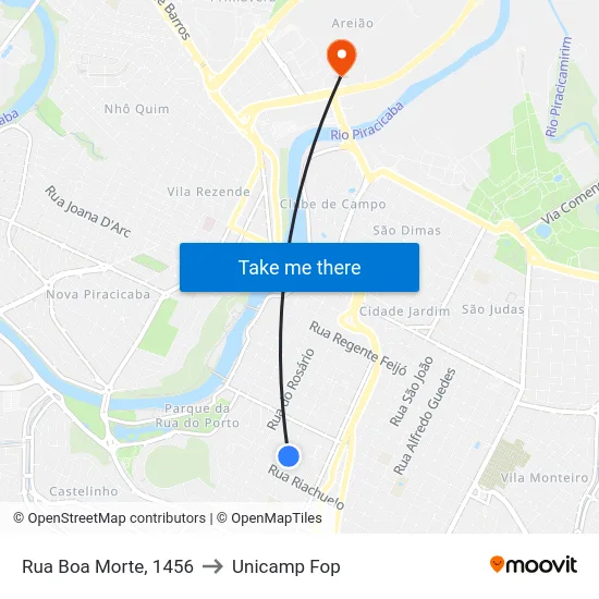 Rua Boa Morte, 1456 to Unicamp Fop map