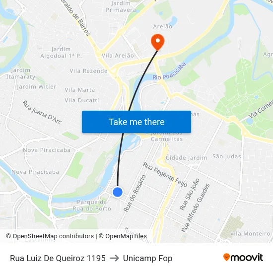 Rua Luiz De Queiroz 1195 to Unicamp Fop map