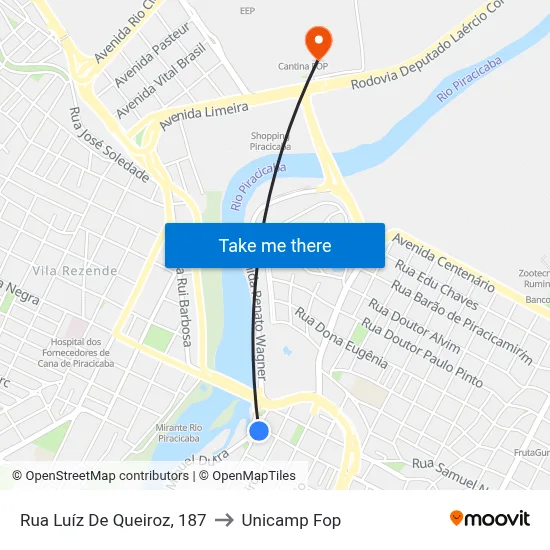 Rua Luíz De Queiroz, 187 to Unicamp Fop map