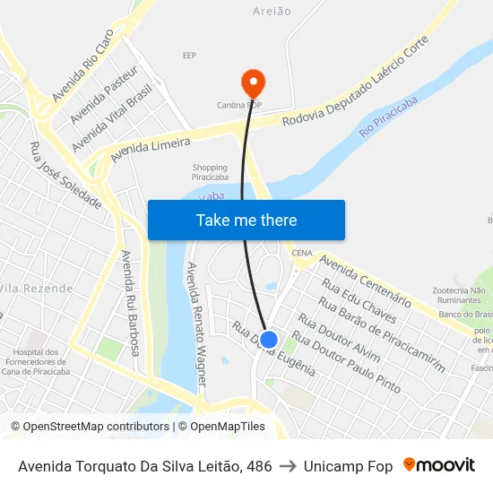 Avenida Torquato Da Silva Leitão, 486 to Unicamp Fop map
