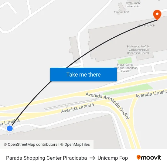 Parada Shopping Center Piracicaba to Unicamp Fop map