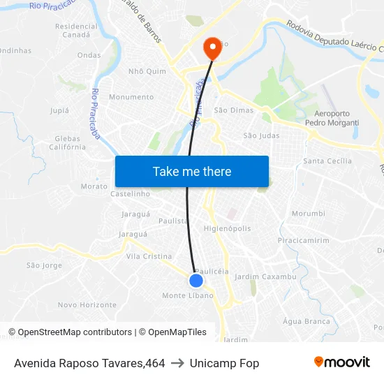 Avenida Raposo Tavares,464 to Unicamp Fop map