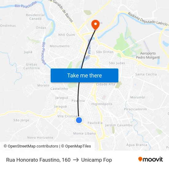 Rua Honorato Faustino, 160 to Unicamp Fop map